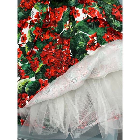 NWT Dolce & Gabbana Red Floral Geranium Pleated Mini Dress IT 42 M - Picture 7 of 9